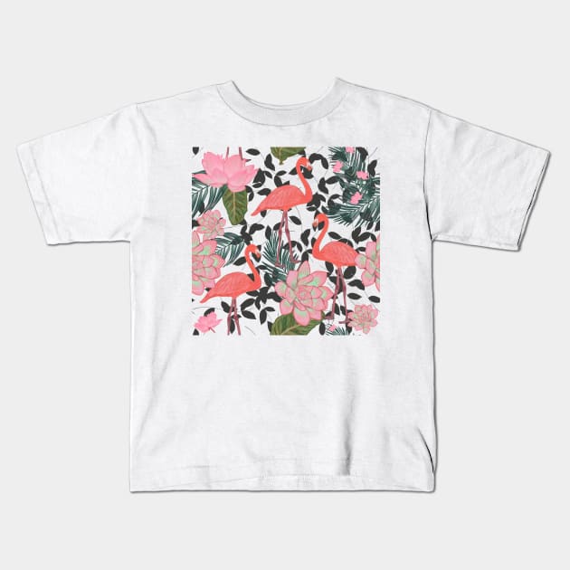 Flamingo with lotus Kids T-Shirt by GULSENGUNEL